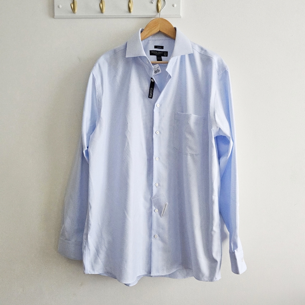 Pronto Uomo Non-Iron Dress Shirt 17.5 36/37 Tall – Light Sky Blue – Cotton Shirt